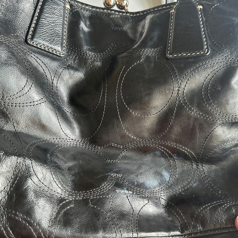 Coach Kisslock Carryall Bag Black Patent Leather Vintage Shoulder Purse F15658 - Picture 5 of 12